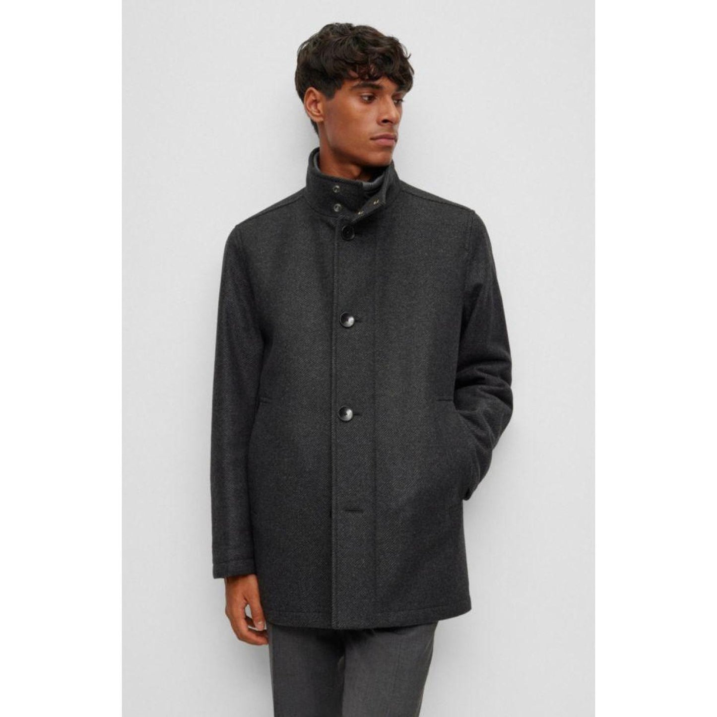 Wool-blend coat with zip-up padded inner