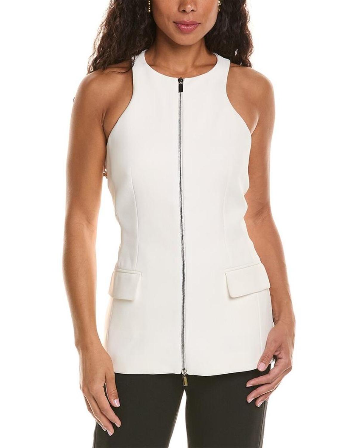 Michael Kors Collection Front Zip Sleeveless Jacket