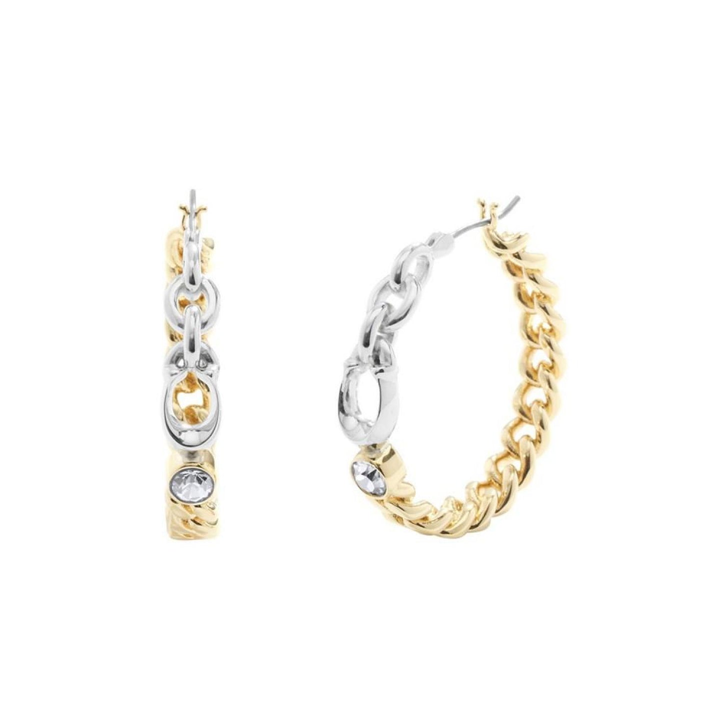 Faux Stone Signature Mixed Sculpted C Chain Hoop Earrings