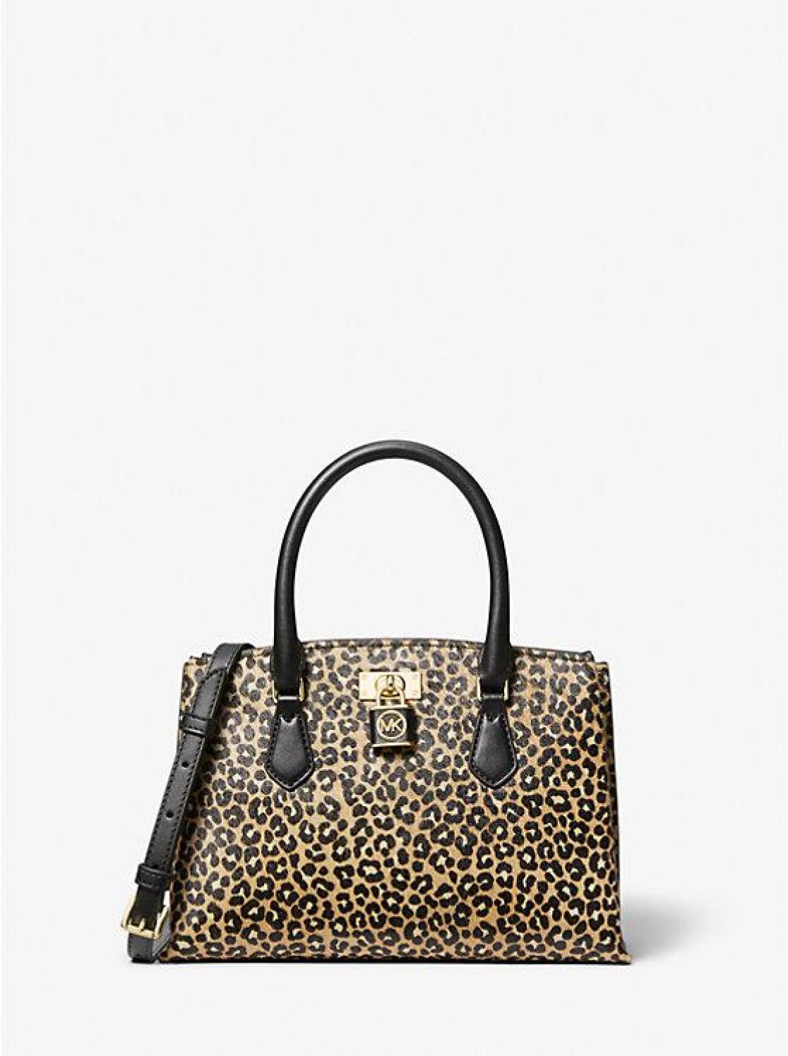 Ruby Small Leopard Print Calf Hair Satchel