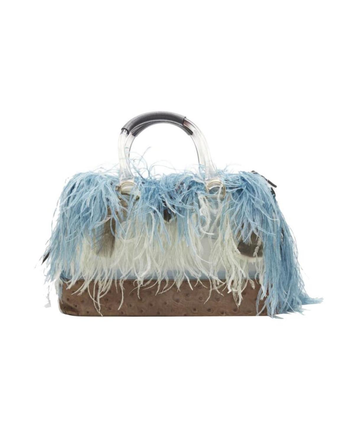 rare FURLA Candy Burlesque limited edition feather trim PVC Boston bag