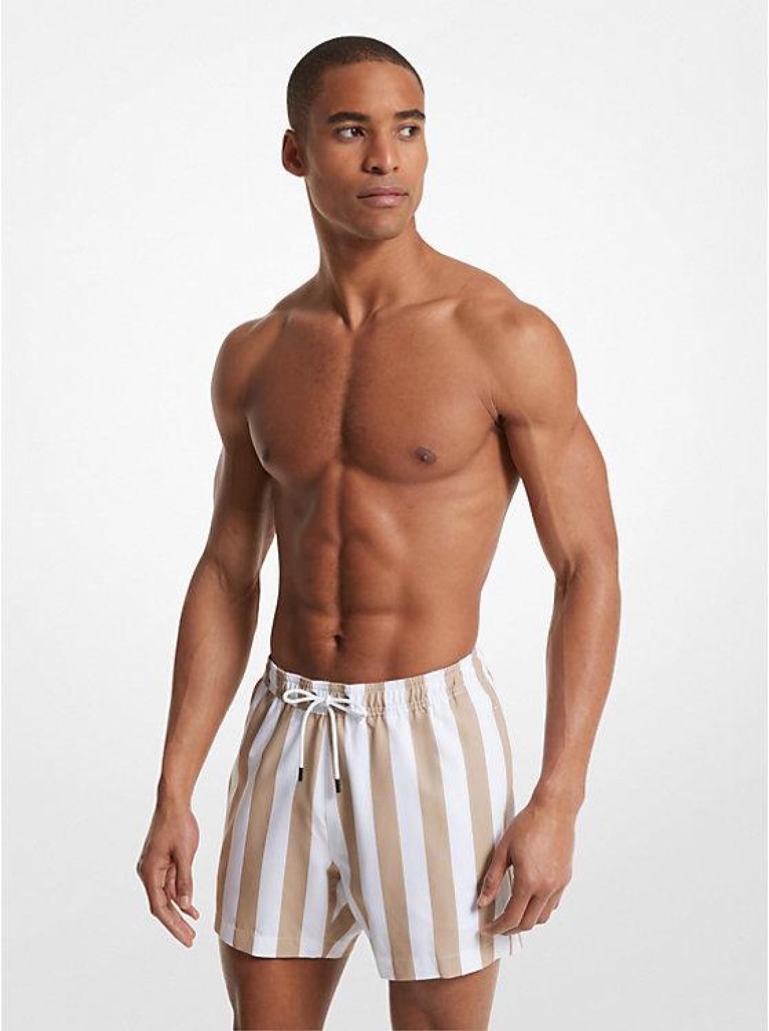 Woven Striped Swim Trunks