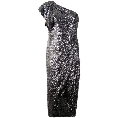 One Shoulder Sequin Wrap Tea-Length Dress