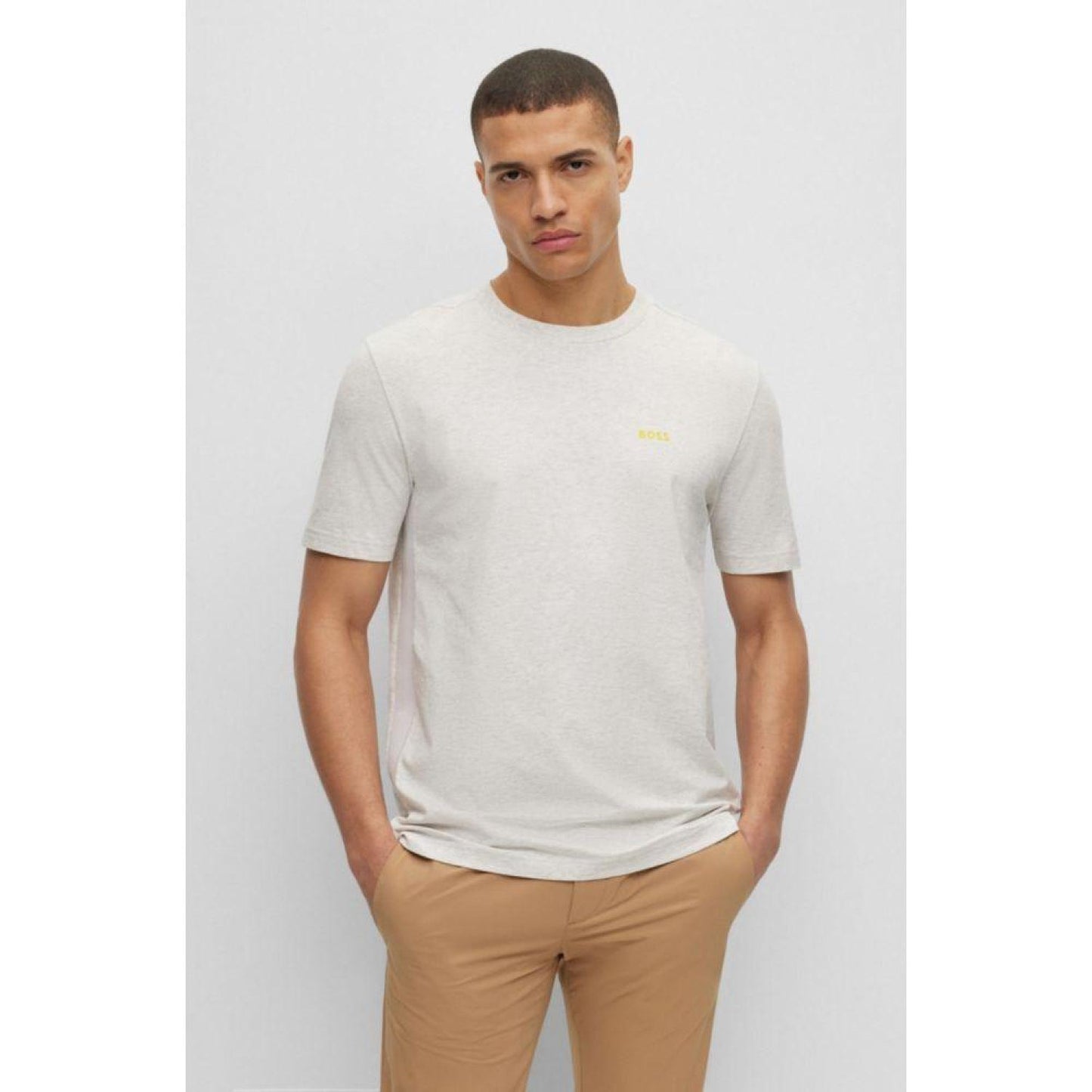 Regular-fit T-shirt in stretch cotton with side tape