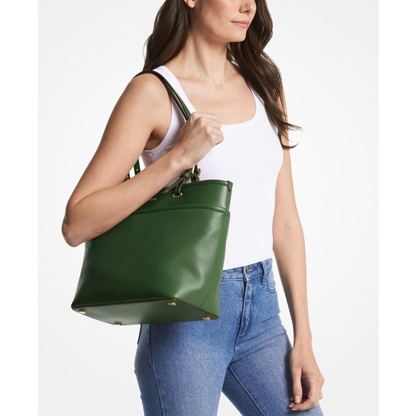 Medium Leather Top Zip Pocket Tote