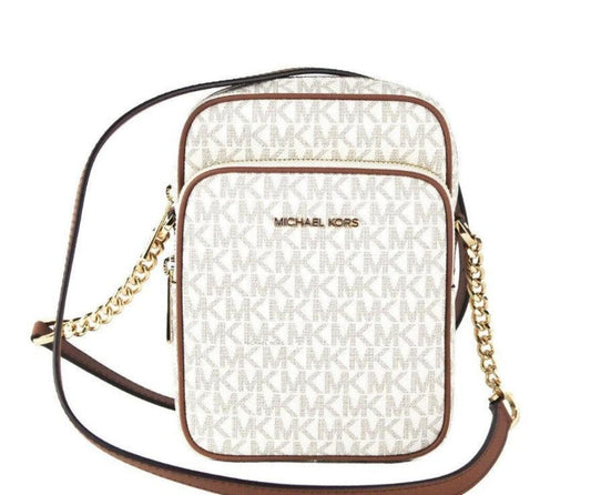 Michael Kors Jet Set Medium ivory PVC North South Chain Crossbody Women's Handbag