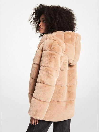 Quilted Faux Fur Hooded Coat