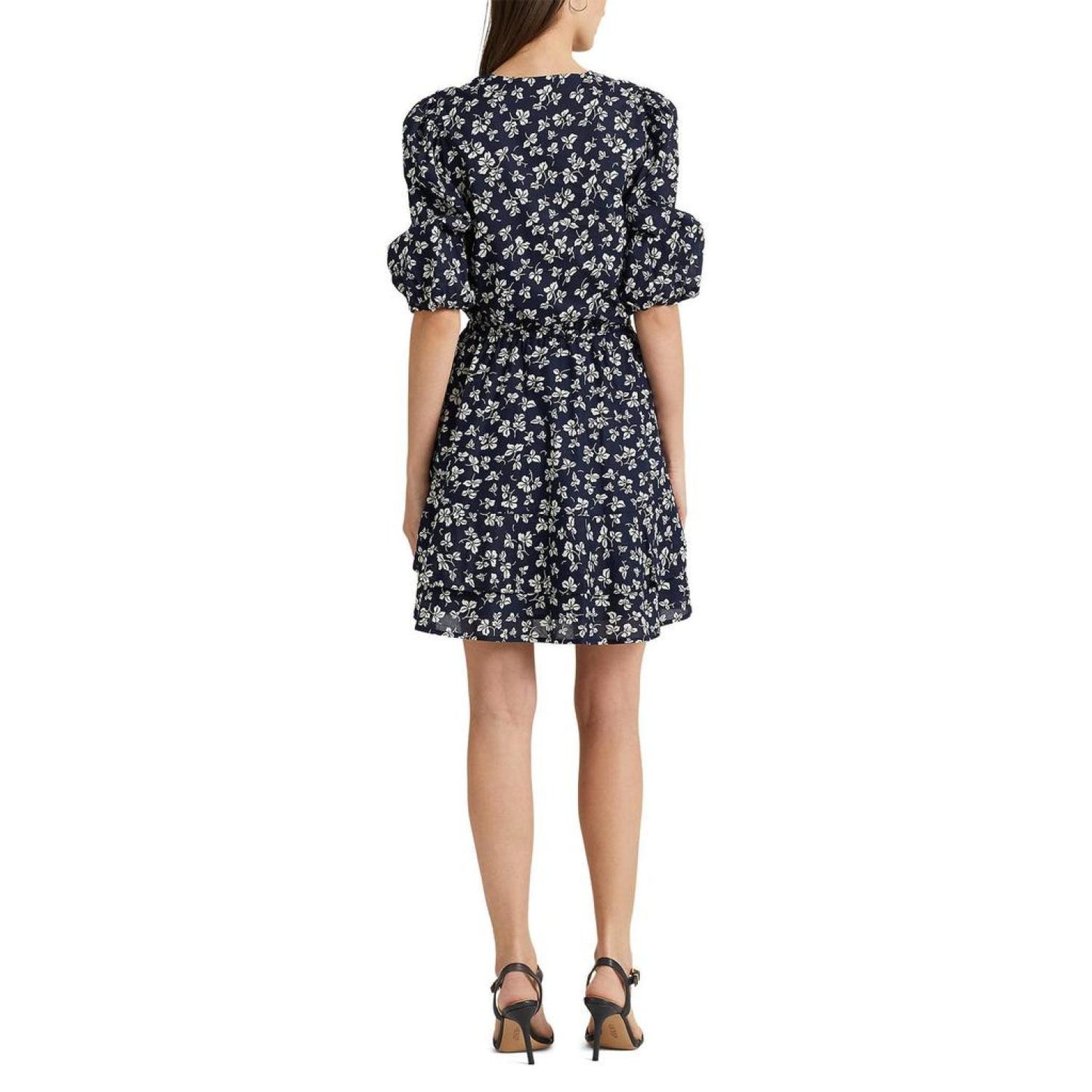 Print Front Tie Cotton Puff-Sleeve Dress