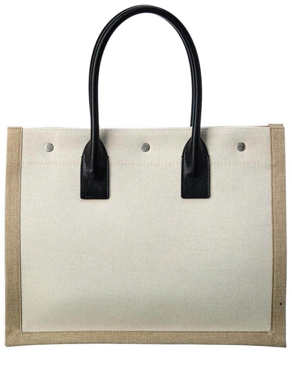 Saint Laurent Rive Gauche Small Canvas & Leather Tote