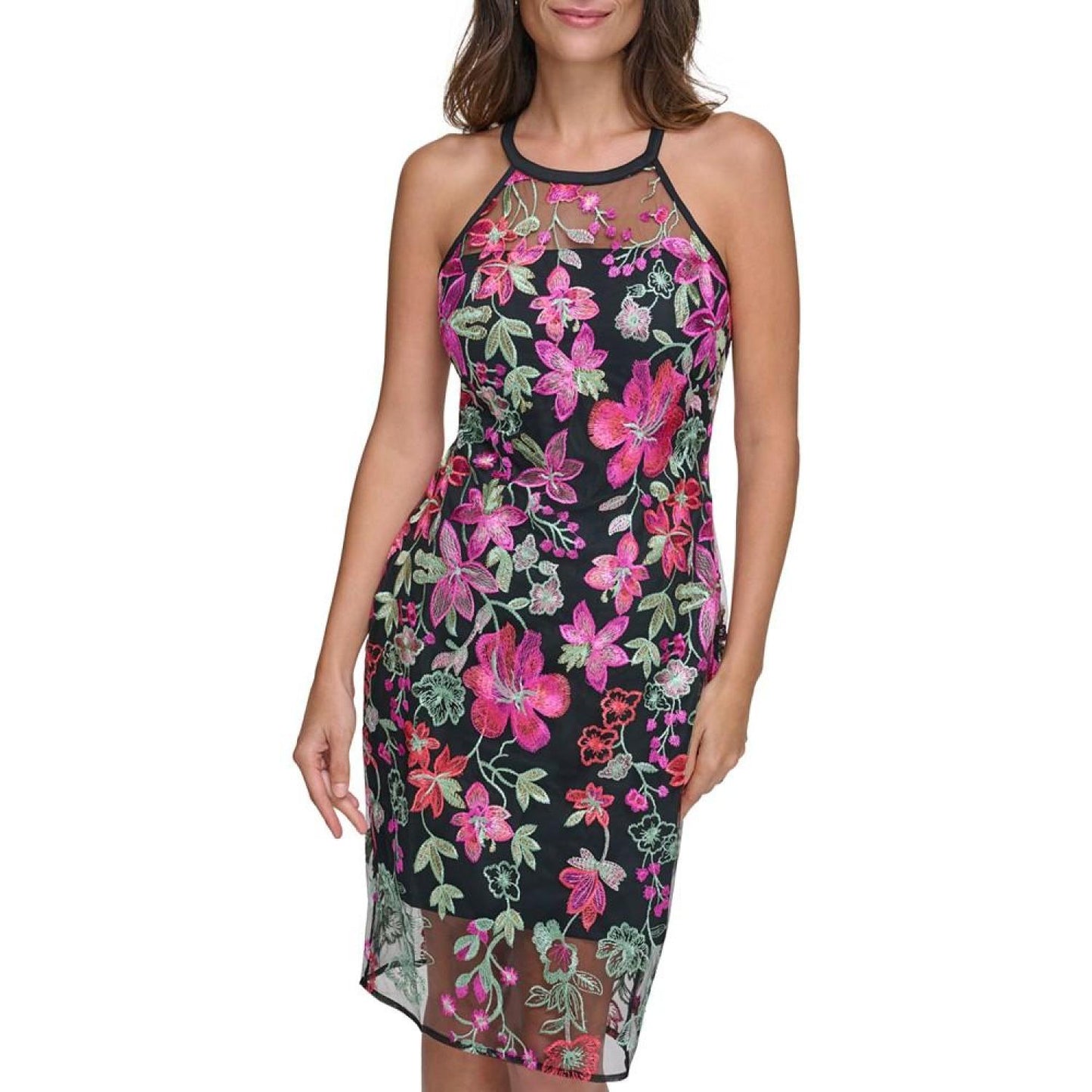 Women's Embroidered-Floral Mesh Sheath Dress