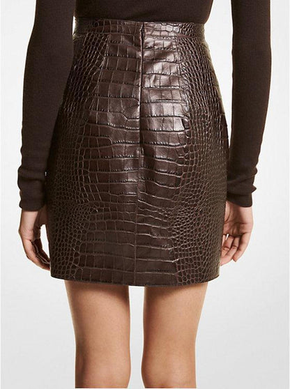 Crocodile Embossed Leather Mini Skirt