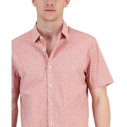 Men's Short-Sleeve Slim-Fit Burst-Print Stretch Shirt