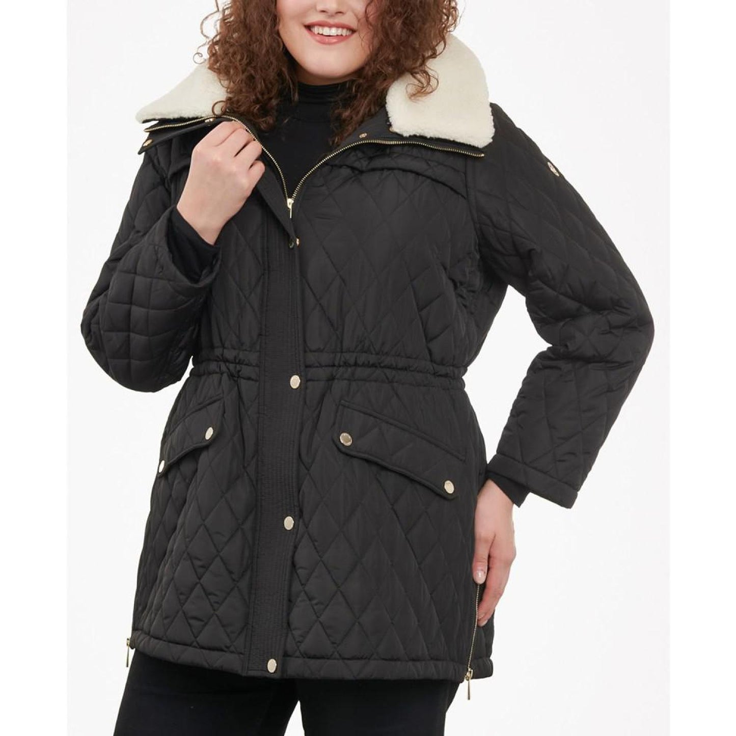 Women's Plus Size Faux-Fur-Collar Quilted Coat