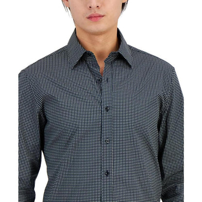 Men's Slim Fit Stretch Button-Front Geo Print Shirt