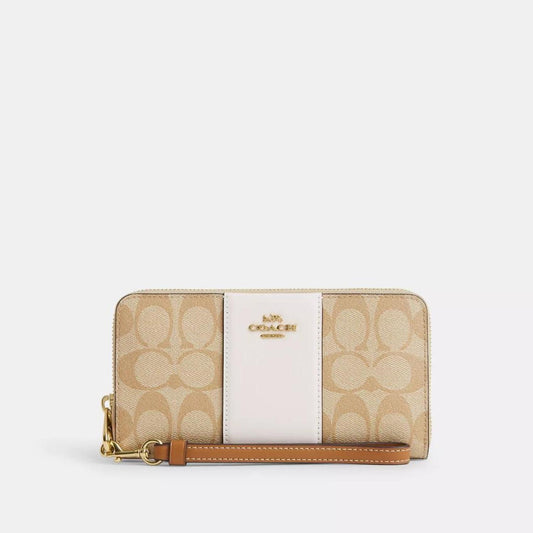 Coach Outlet Long Zip Around Wallet In Signature Canvas With Stripe