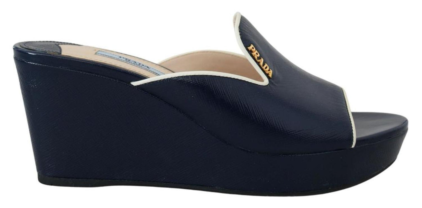 Prada Royal Wedges Sandals Slip On Leather Women's Shoes