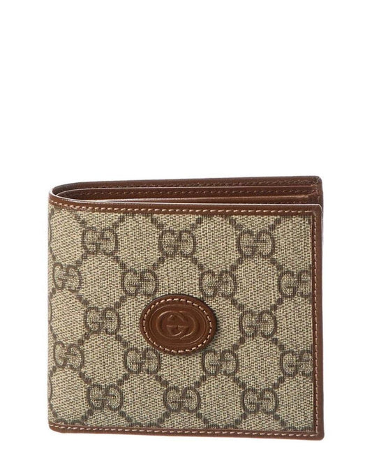 Gucci Interlocking G GG Supreme Canvas & Leather Bifold Wallet