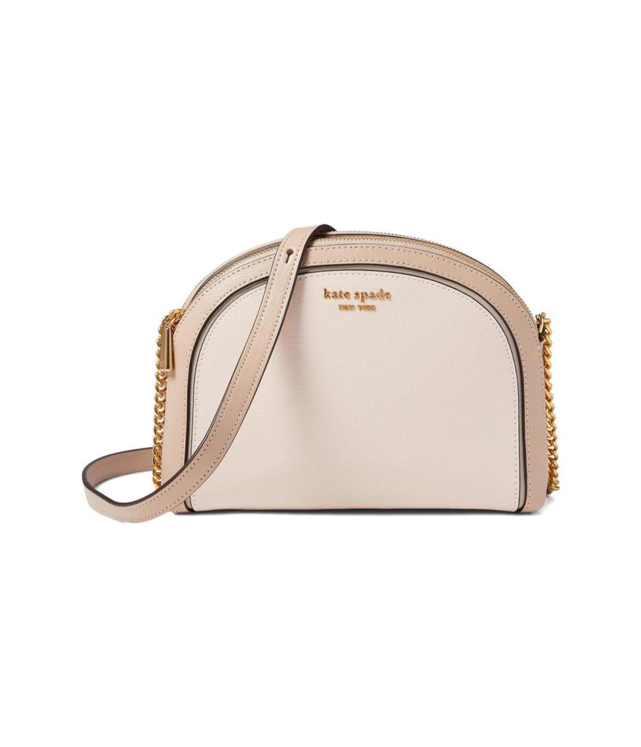 Morgan Color-Blocked Saffiano Leather Double Zip Dome Crossbody