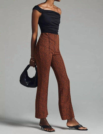 Margot Kick-Flare Cropped Pants In Brown Motif