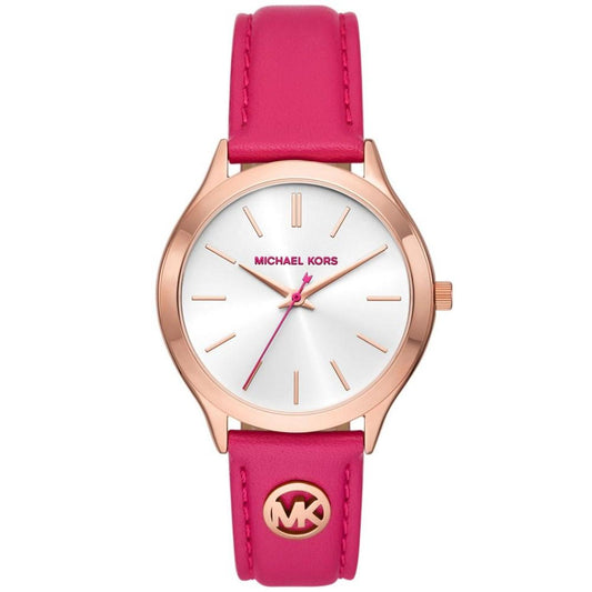 Women's Slim Runway Three-Hand Deep Pink Leather Watch 38mm