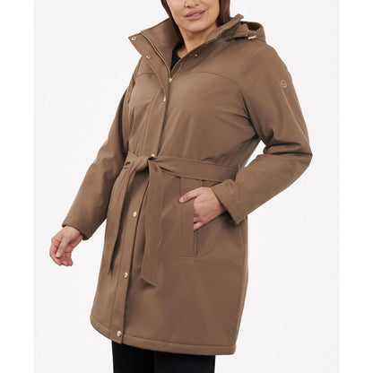 Women's Plus Size Hooded Belted Raincoat