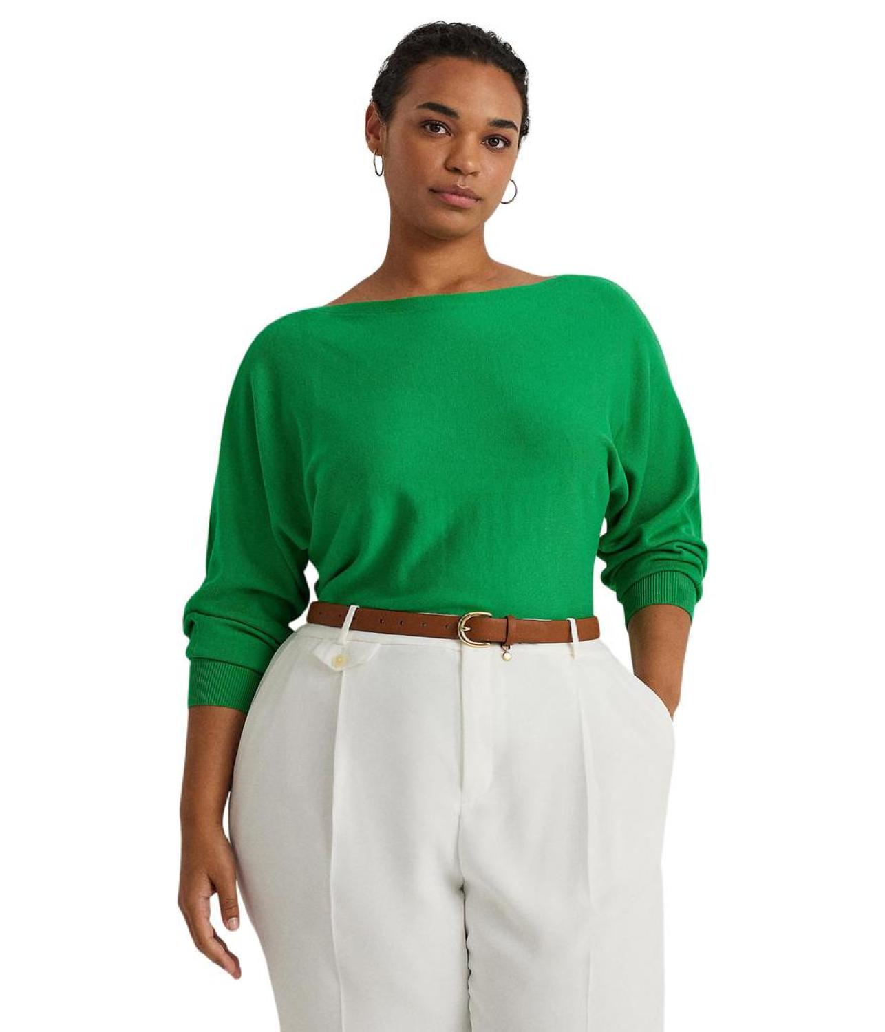 Plus-Size Cotton-Blend Dolman-Sleeve Sweater