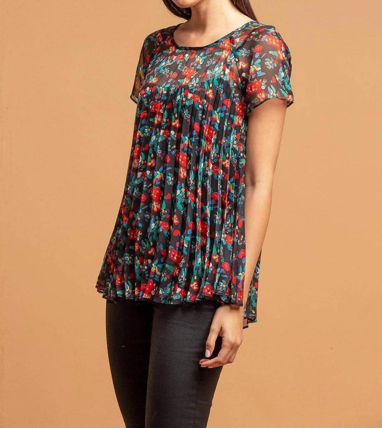 Pleated Top In Multi Floral