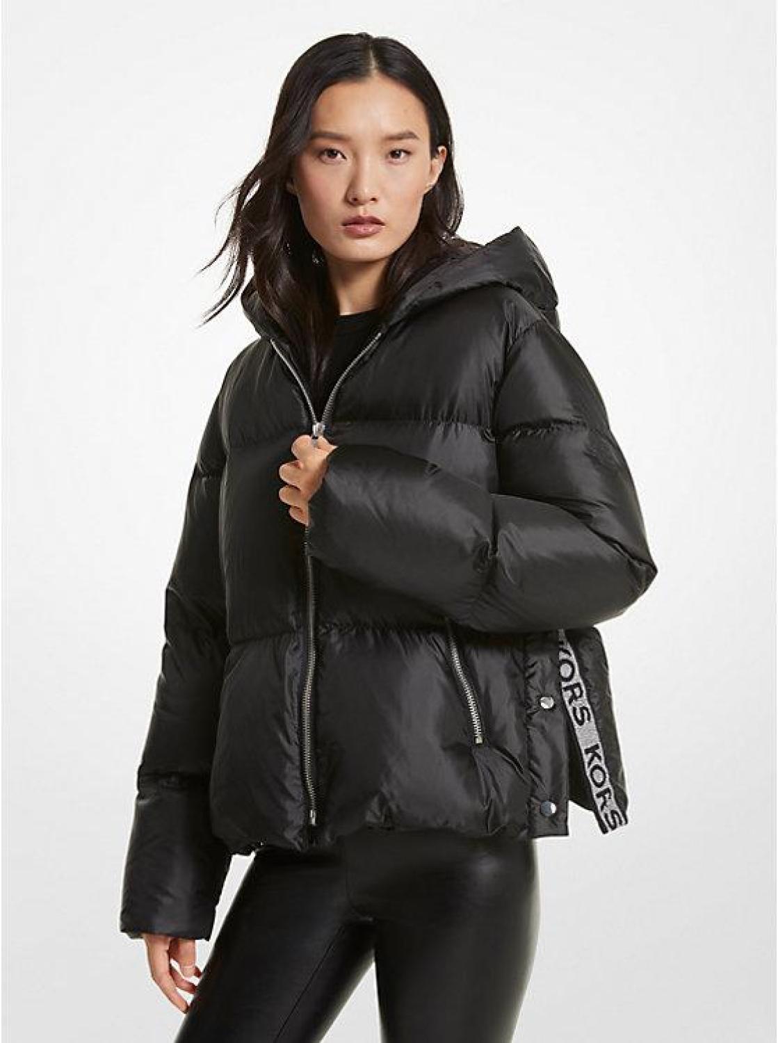 Metallic Ciré Logo Tape Puffer Jacket