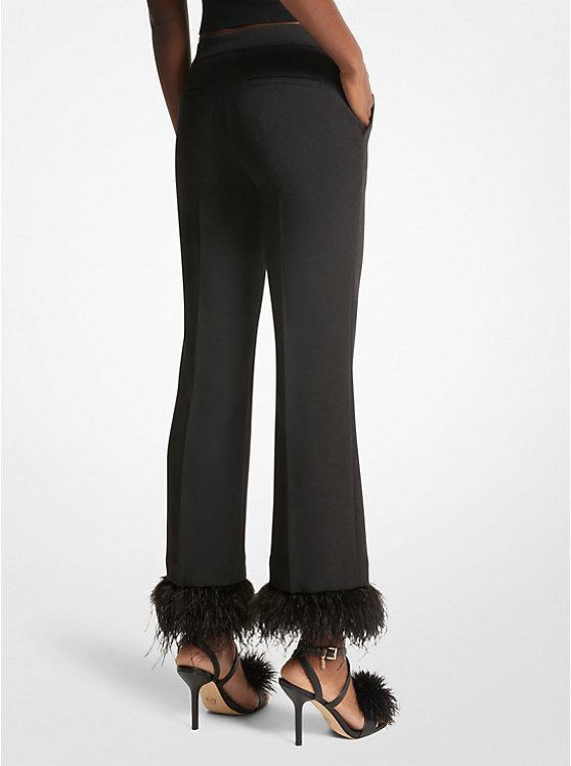 Detachable Feather Trim Stretch Crepe Pants