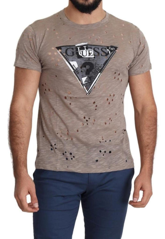 Guess  Cotton Stretch Logo Print Men Casual Perforated Men's T-shirt