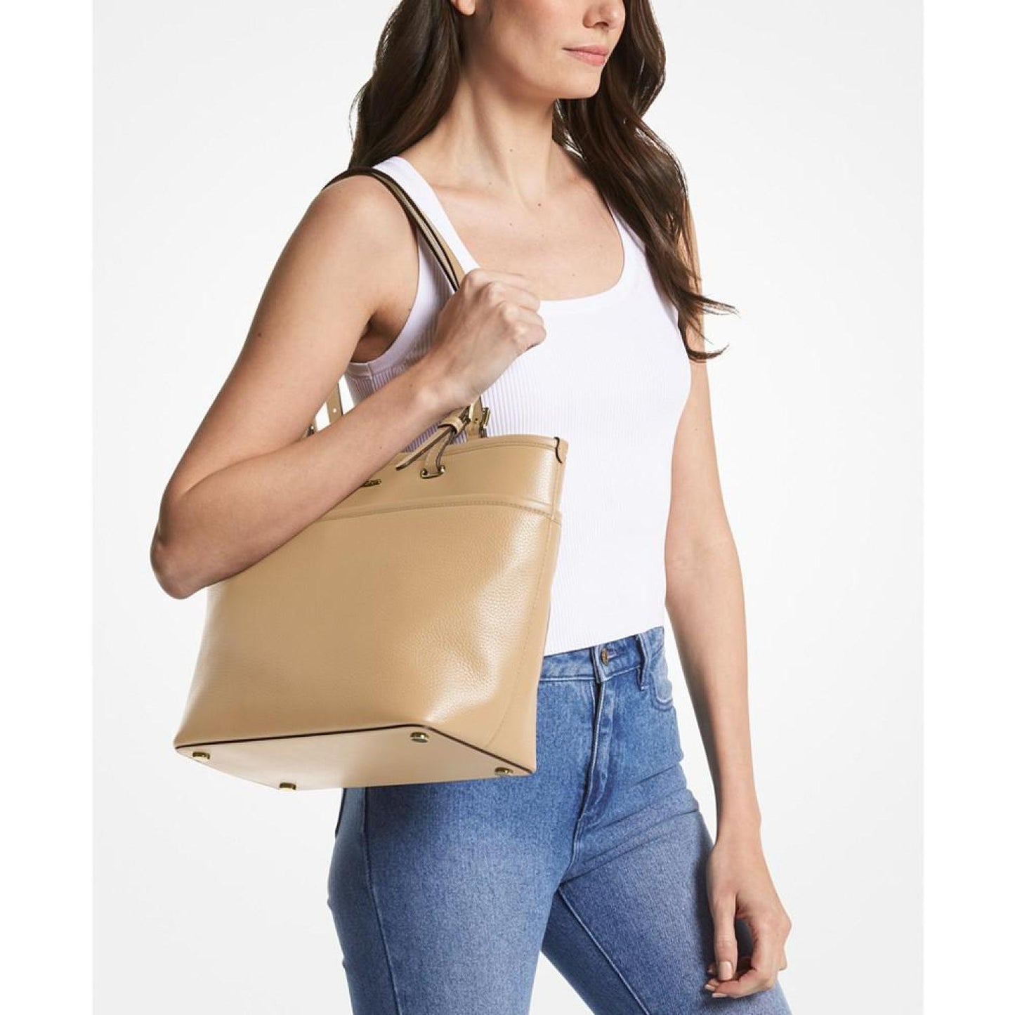 Medium Leather Top Zip Pocket Tote