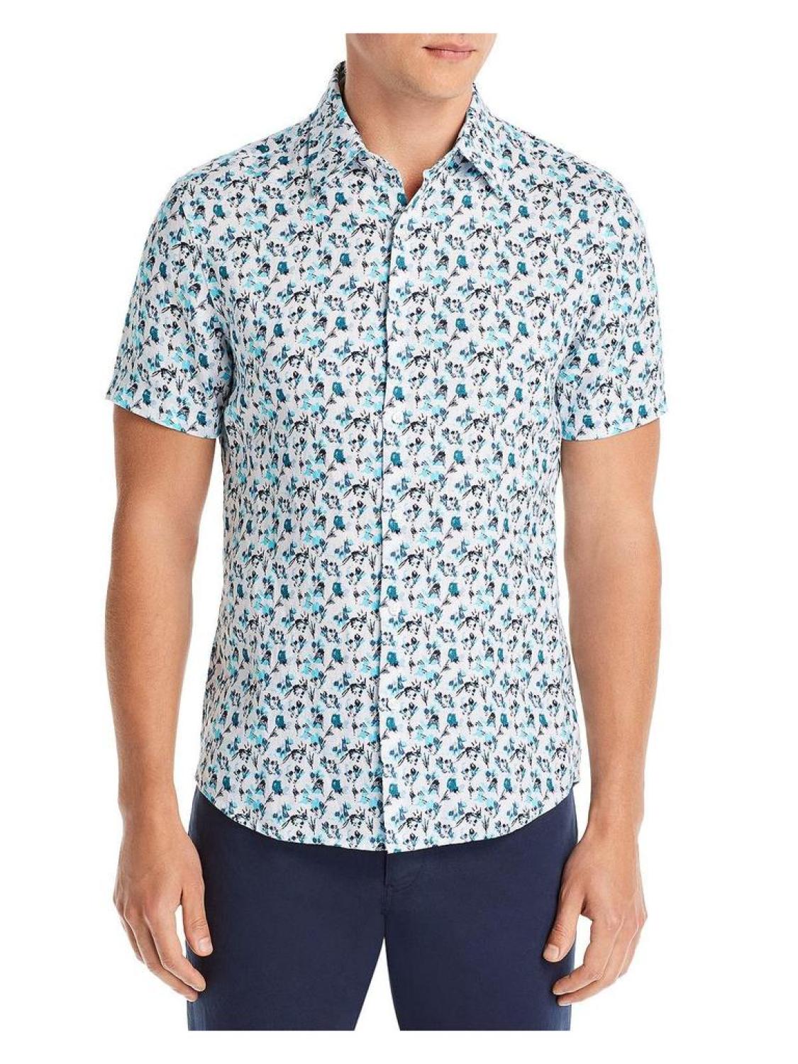 Mens Linen Floral Button-Down Shirt