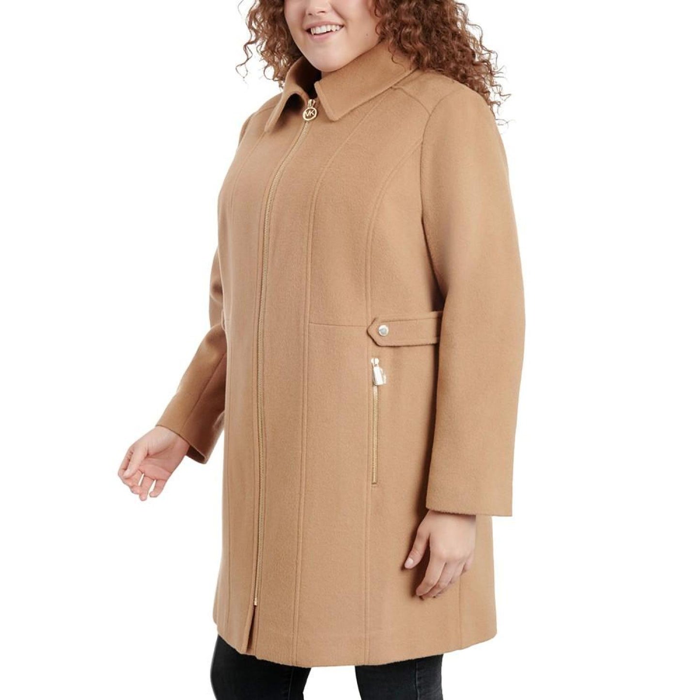 Women's Plus Size Club-Collar Zip-Front Coat