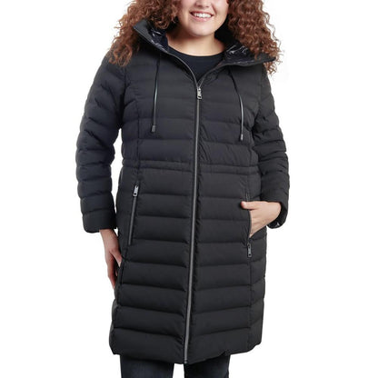 Women's Plus Size Hooded Faux-Leather-Trim Anorak Puffer Coat