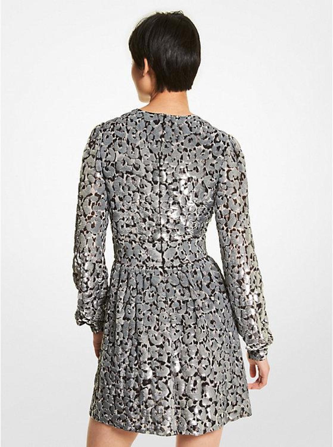 Sequined Leopard Print Georgette Dress