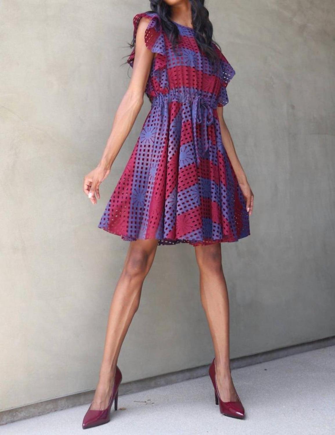 Simona Dress In Wine Stripe