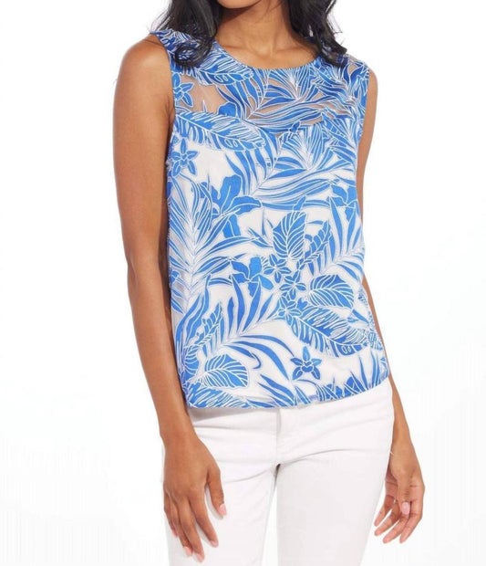 Lace Top In Blue Palm