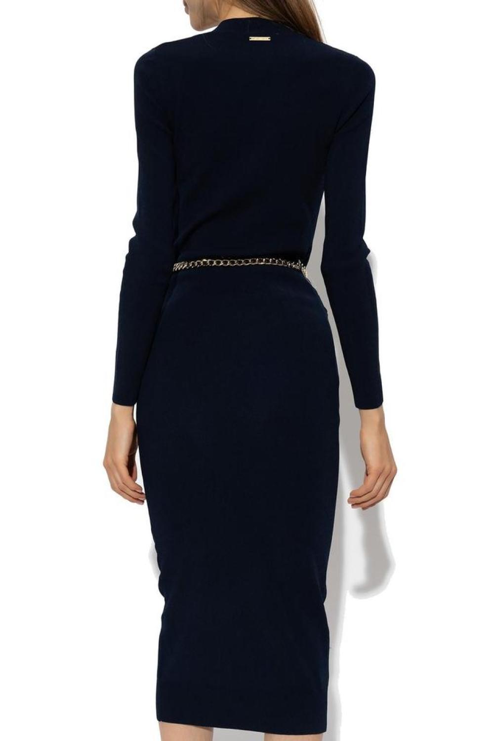 Michael Michael Kors V-Neck Stretch Belted Midi Dress