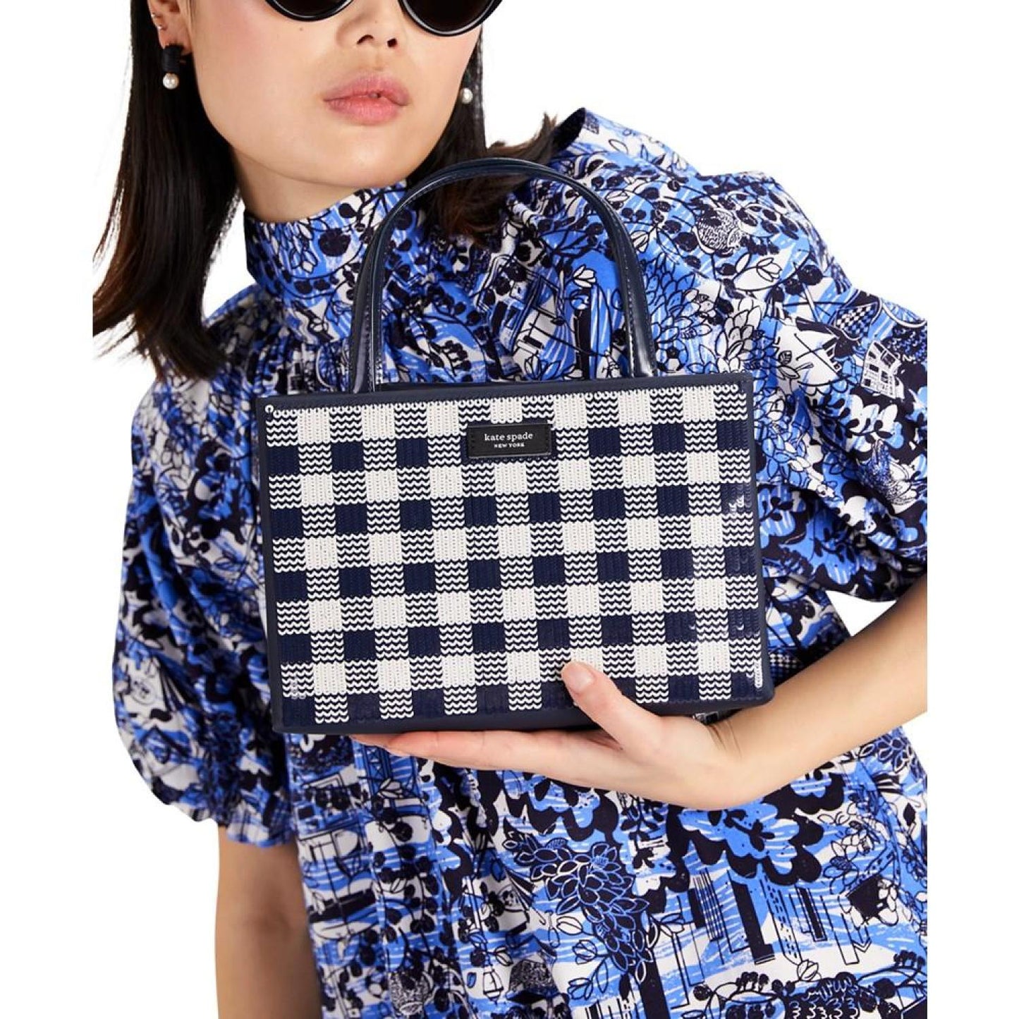 Sam Icon Sequin Gingham Embellished Small Tote