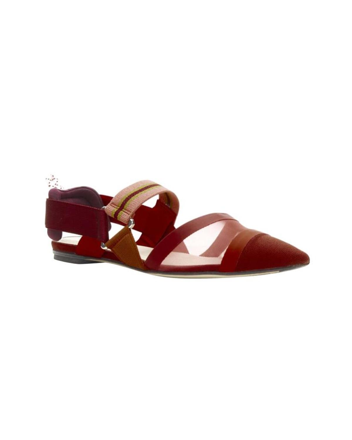 FENDI Colibri red sheer mesh mixed fabric sports strap flats