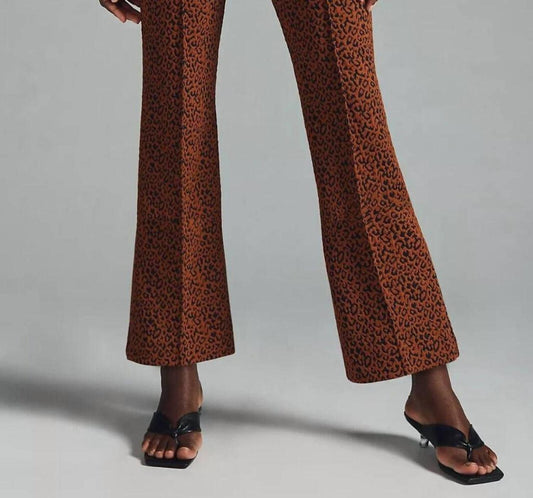 Margot Kick-Flare Cropped Pants In Brown Motif