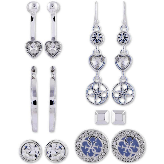 Silver-Tone 6-Pc. Set Crystal Earrings