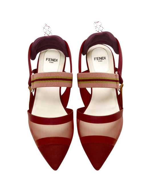 FENDI Colibri red sheer mesh mixed fabric sports strap flats