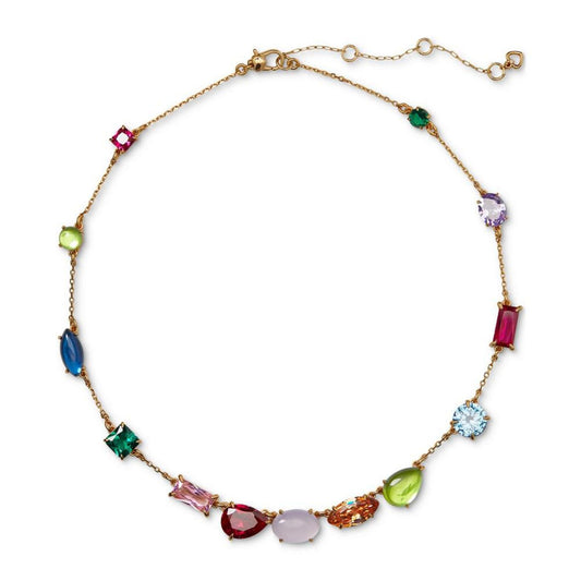 Gold-Tone Multicolor Crystal Scatter Necklace, 16" + 3" extender