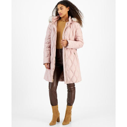 Women's Quilted Faux-Fur-Trim Hooded Puffer Coat