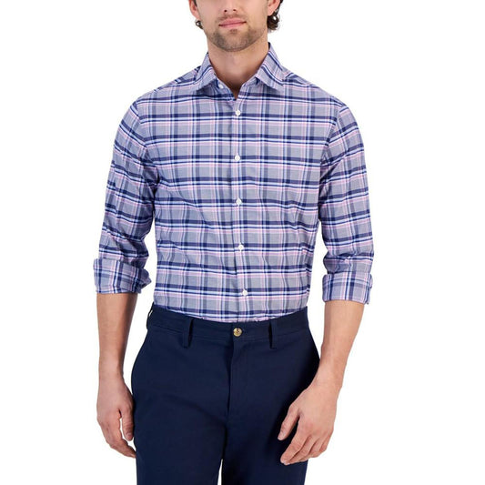 Men's Slim-Fit Airsoft Plaid Dress Shirt