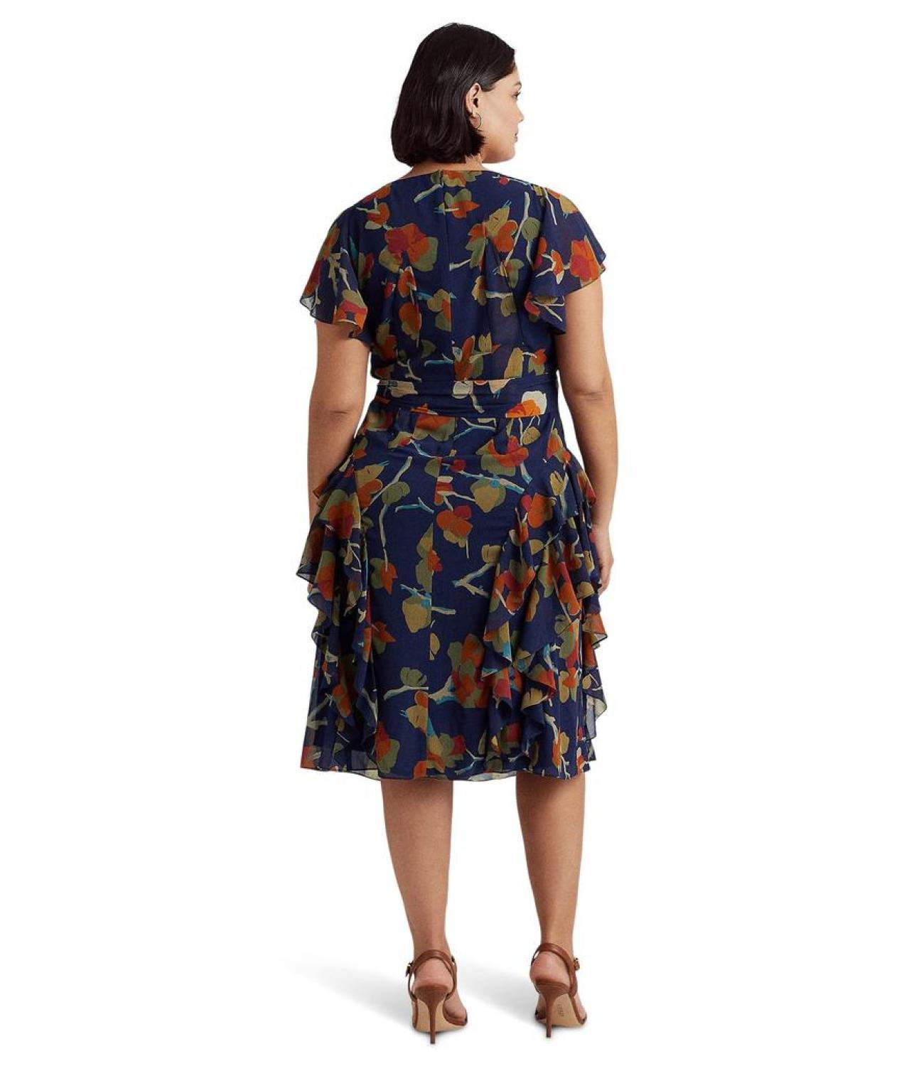 Plus Size Floral Ruffle-Trim Georgette Dress