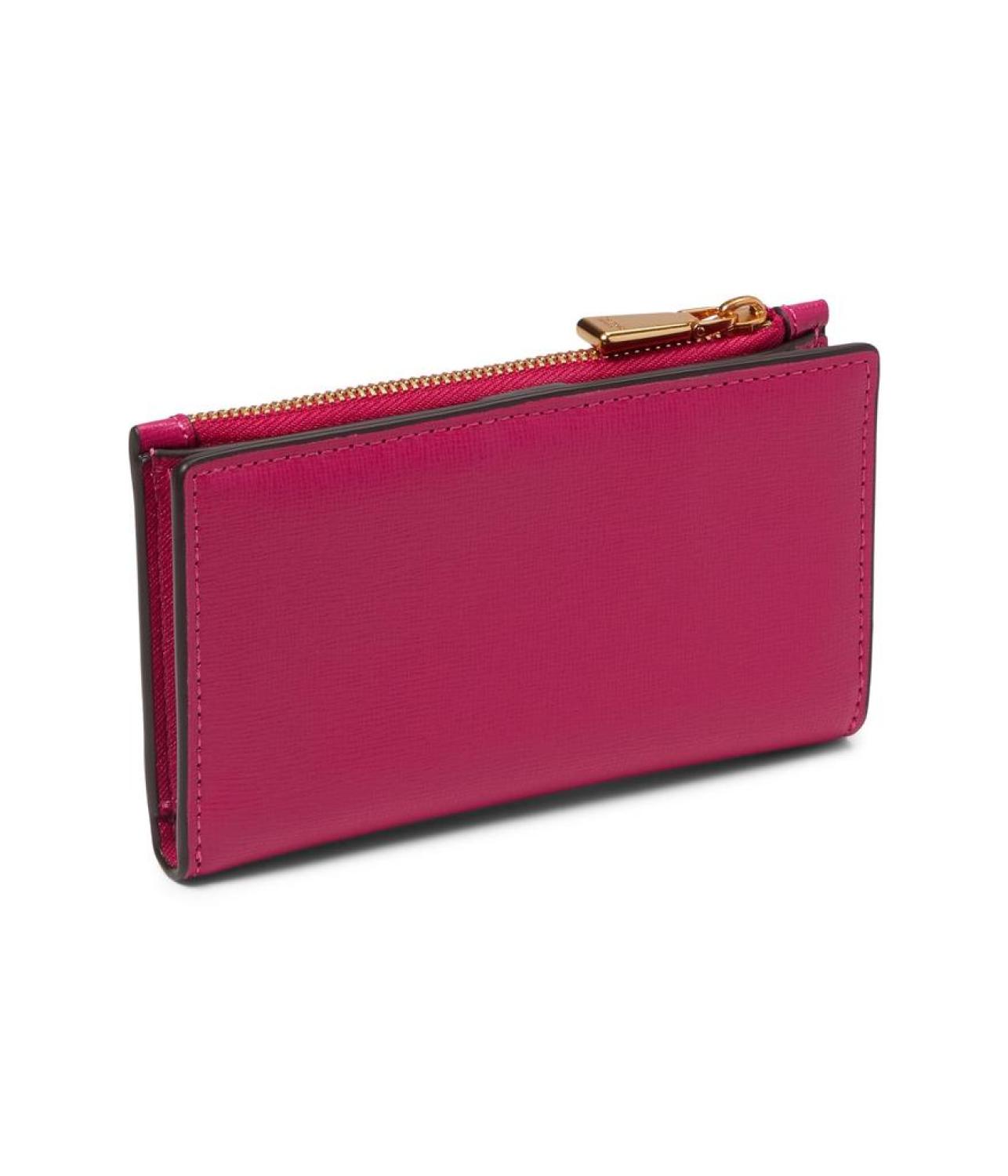 Morgan Bow Embellished Saffiano Leather Small Slim Bifold Wallet