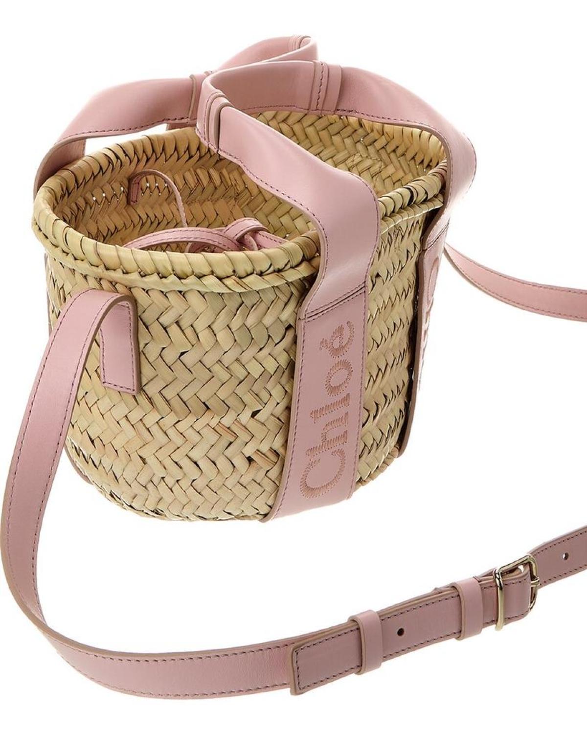 Chloé Sense Small Raffia & Leather Basket Tote