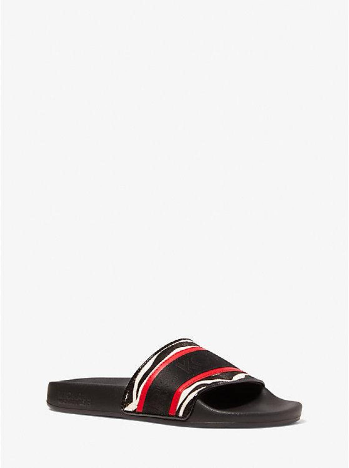 Gilmore Logo Tape and Printed Calf Hair Slide Sandal